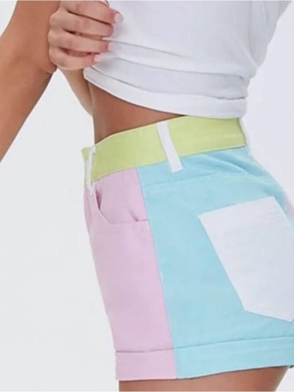 Forever 21 Pastel Pink, Blue & Lime High-Waist Colorblock Shorts